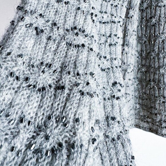 Vintage 90s Gray wool Fully Beaded CardiganM - Picture 5 of 10